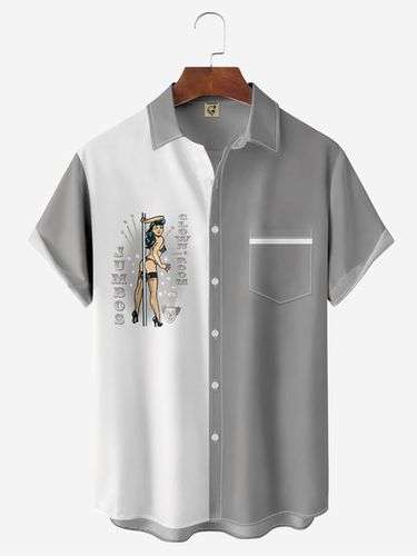 Abstract Pattern Chest Pocket Short Sleeve Bowling Shirt - Modetalente - Modalova