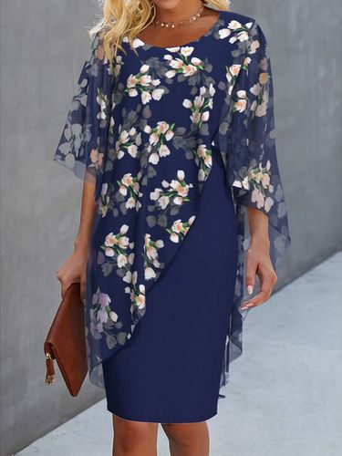 Floral Elegant Regular Fit Crew Neck Dress - Just Fashion Now - Modalova