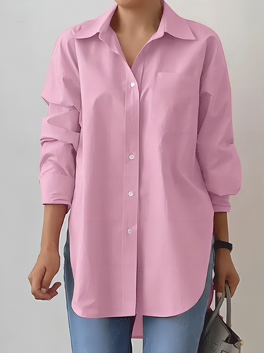 Loose Shirt Collar Casual Plain Blouse - Just Fashion Now - Modalova