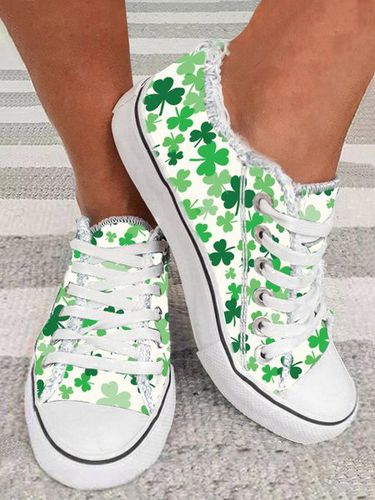 Women's Casual Shamrock Printing Lace-Up Canvas Shoes - Just Fashion Now - Modalova