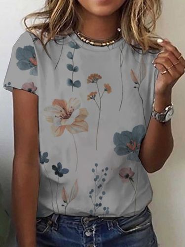 Jersey Loose Floral Casual T-Shirt - Just Fashion Now - Modalova