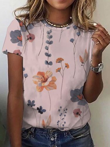Jersey Loose Floral Casual T-Shirt - Just Fashion Now - Modalova