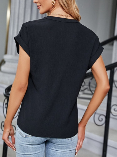 V Neck Plain Casual Shirt - Just Fashion Now - Modalova