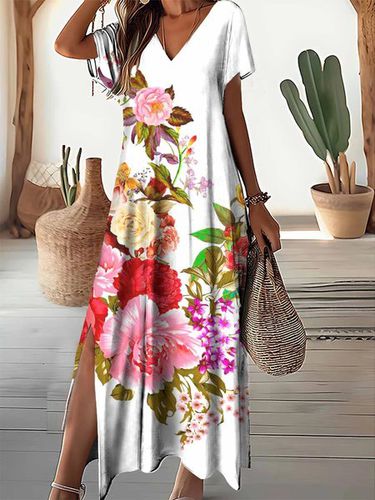 Loose Cotton-Blend Elegant Floral Dress - Just Fashion Now - Modalova