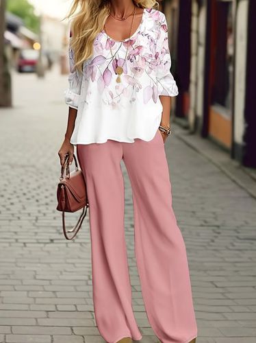 Casual Loose Floral Crew Neck Two-Piece Set - Just Fashion Now - Modalova