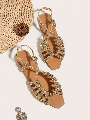 Vacation Braided Hollow Out Adjustable Buckle Flat Sandals - Just Fashion Now - Modalova