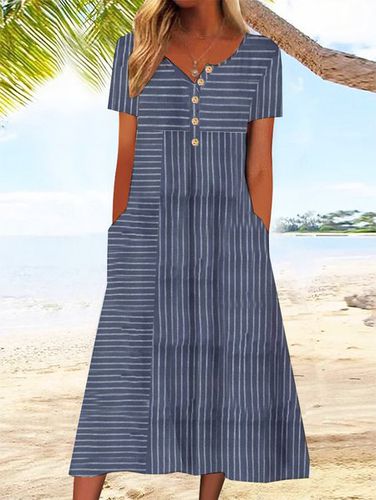 Buckle Jersey Vacation Striped Printed Dress - Modetalente - Modalova