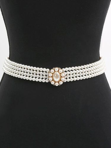 Elegant Rhinestone Flower Imitation Pearl Elastic Waistband Dress Accessory - Just Fashion Now - Modalova