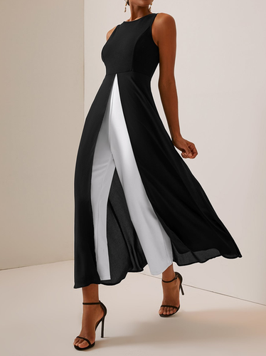 Contrast Black Round Neck Sleeveless Jumpsuit - Just Fashion Now - Modalova