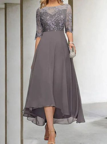 Plain Lace Crew Neck Elegant Dress - Just Fashion Now - Modalova