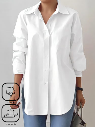 Plus Size Casual Cotton Shirt Collar Loose Blouse - Just Fashion Now - Modalova