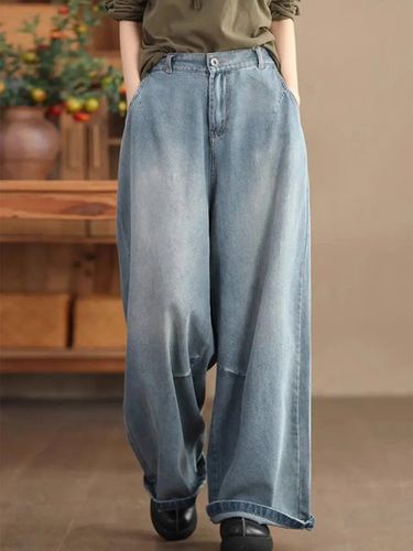 Casual Elastic Band Denim Plain Jeans Wide leg pants - Just Fashion Now - Modalova