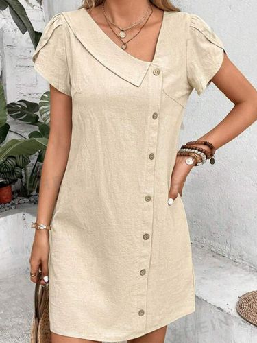 Elegant Cotton Buttoned Petal Sleeve Dress - Just Fashion Now - Modalova