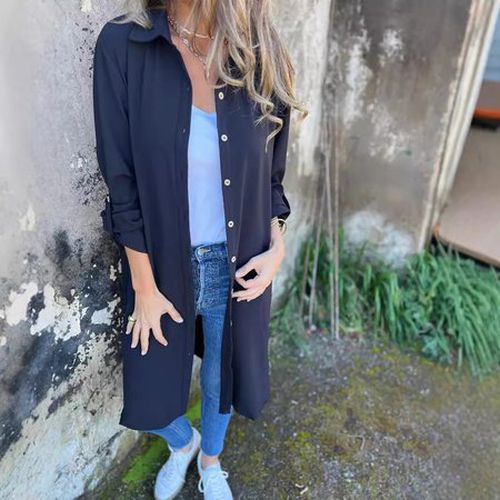 Women's Long Sleeve Shirt Spring/Fall Black Plain Buckle Shirt Collar Daily Going Out Casual Top - Just Fashion Now - Modalova