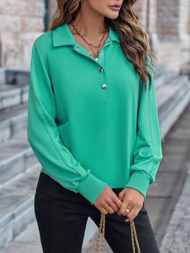 Women's Blouse Summer Green Plain Buckle Shirt Collar Daily Going Out Casual Top - Just Fashion Now - Modalova