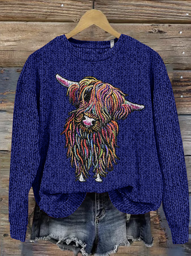 Scottish Highland Cute Calf Round Neck Sweater - Just Fashion Now - Modalova