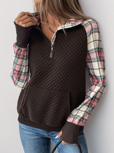 Loose Shawl Collar Casual Plaid Sweatshirt - Just Fashion Now - Modalova