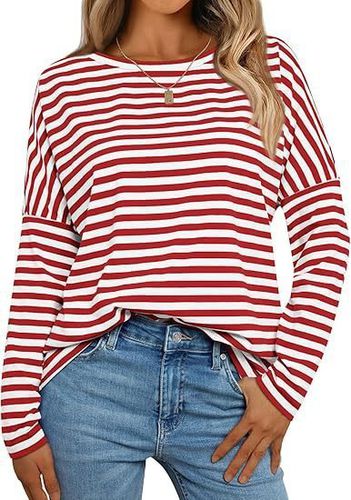 Crew Neck Casual Loose Striped Sweatshirt - Just Fashion Now - Modalova