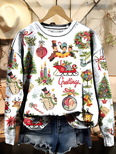 Women's Christmas Retro Old Fashion Vintage Scenes Print Casual Sweatshirt - Just Fashion Now - Modalova