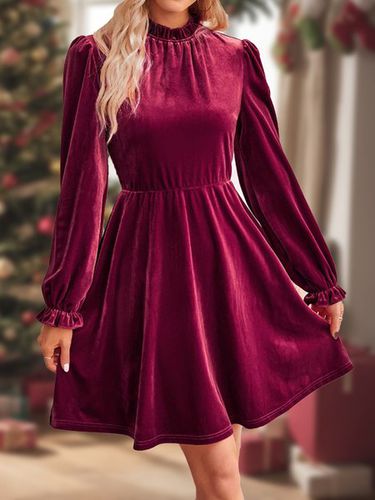 Women's Long Sleeve Spring/Fall Wine Red Plain Holiday Going Out Elegant Midi H-Line Dress - Just Fashion Now - Modalova