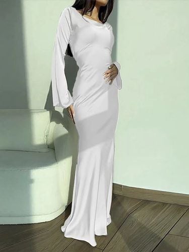 Women's Long Sleeve Spring/Fall White Plain Crew Neck Daily Going Out Elegant Maxi X-Line Dress - Just Fashion Now - Modalova