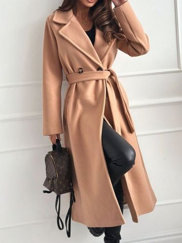 Casual Loose Buckle Plain Coat With Belt - Just Fashion Now - Modalova