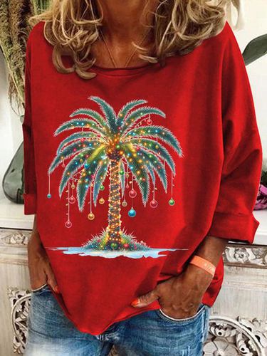 Ladies' Christmas Palm Tree Printed Casual Sweatshirt - Just Fashion Now - Modalova