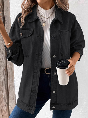 Denim Casual Loose Jacket - Just Fashion Now - Modalova