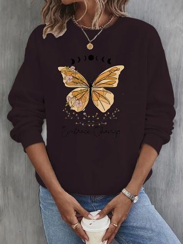 Loose Crew Neck Casual Butterfly Sweatshirt - Just Fashion Now - Modalova