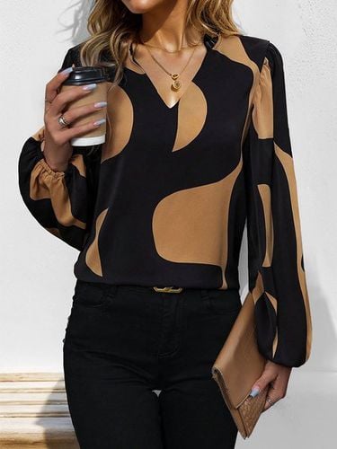 Women's Long Sleeve Blouse Spring/Fall Black Colorblock V Neck Daily Going Out Casual Top - Just Fashion Now - Modalova