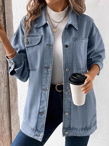 Denim Casual Loose Jacket - Just Fashion Now - Modalova