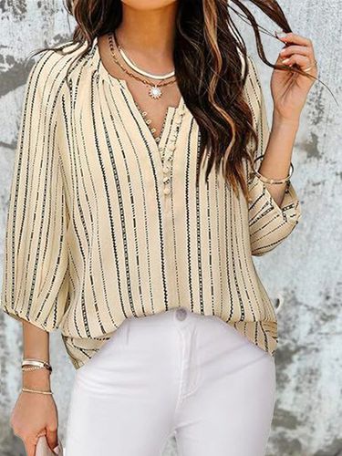 Women's Long Sleeve Blouse Spring/Fall Apricot Abstract Stripes Half Open Collar Daily Going Out Casual Top - Just Fashion Now - Modalova