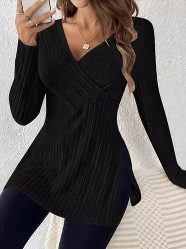 Women's Long Sleeve Blouse Spring/Fall Black Plain V Neck Daily Going Out Casual Top - Just Fashion Now - Modalova