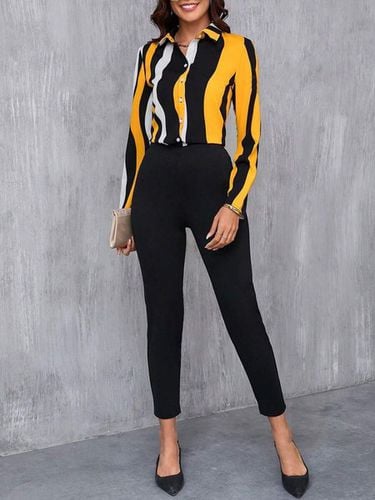 Women's Abstract Stripes Daily Going Out Two-Piece Set Orange Casual Spring/Fall Top With Pants Matching Set - Just Fashion Now - Modalova