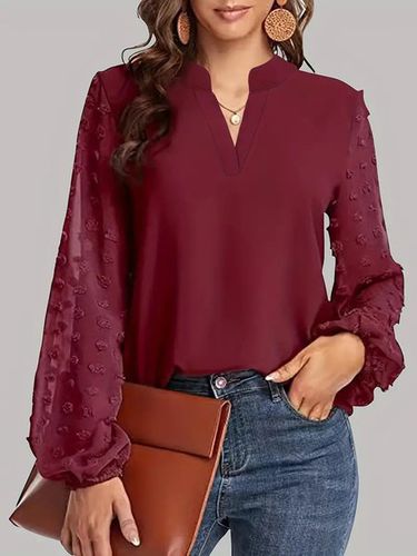 Women's Long Sleeve Blouse Spring/Fall Yellow Plain V Neck Daily Going Out Casual Top - Just Fashion Now - Modalova