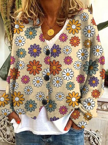 Others Loose Floral Casual Cardigan - Just Fashion Now - Modalova