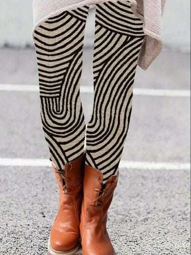 Abstract Striped Print Casual Leggings - Just Fashion Now - Modalova