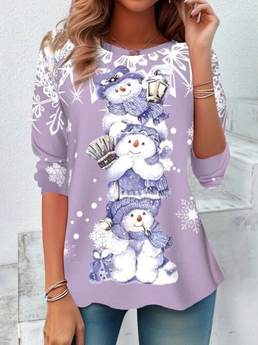 Christmas Snowman Casual Round Neck Long Sleeve T-Shirt - Just Fashion Now - Modalova