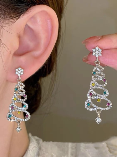 Christmas Tree Multicolor Rhinestone Dangle Earrings - Just Fashion Now - Modalova