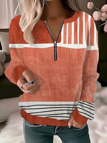 Striped Print Loose Casual Sweatshirt - Just Fashion Now - Modalova