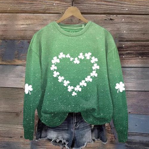 Four-Leaf Clover Loose Crew Neck Casual Sweatshirt - Just Fashion Now - Modalova