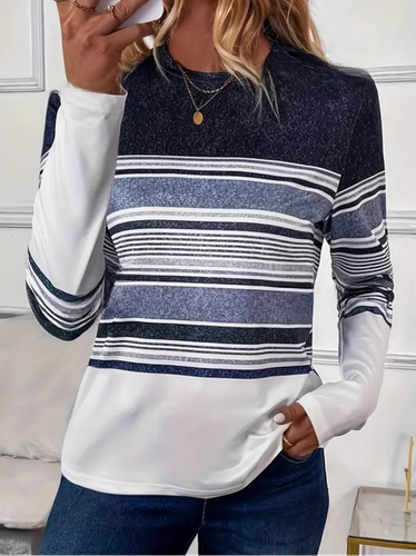 Casual Loose Geometric Crew Neck T-Shirt - Just Fashion Now - Modalova