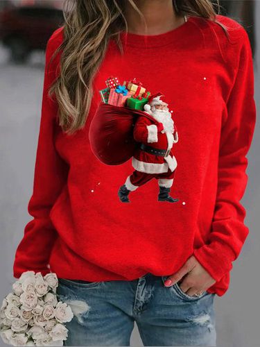 Loose Crew Neck Santa Claus Casual Sweatshirt - Just Fashion Now - Modalova