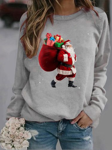 Loose Crew Neck Santa Claus Casual Sweatshirt - Just Fashion Now - Modalova