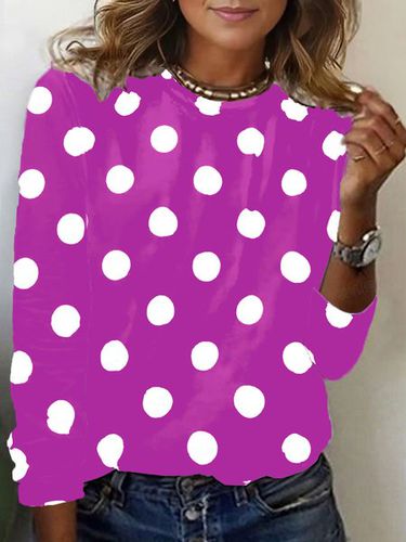 Polka Dot Print Long Sleeve Crew Neck T-shirt - Just Fashion Now - Modalova