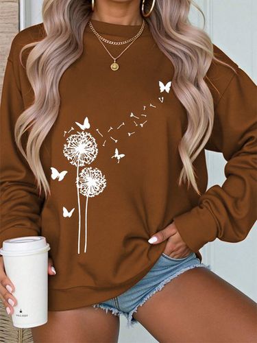 Botanical Pattern Casual Loose Sweatshirt - Just Fashion Now - Modalova