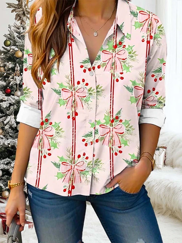 Christmas Print Long Sleeve Shirt - Just Fashion Now - Modalova