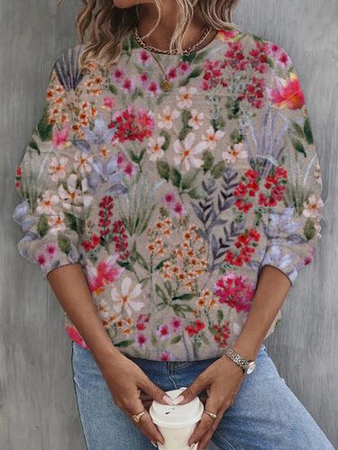 Casual Crew Neck Floral Sweatshirt - Just Fashion Now - Modalova