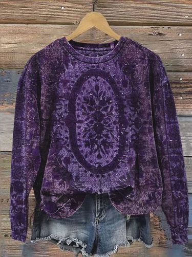 Ethnic Print Long Sleeve Crew Neck Sweatshirt - Just Fashion Now - Modalova