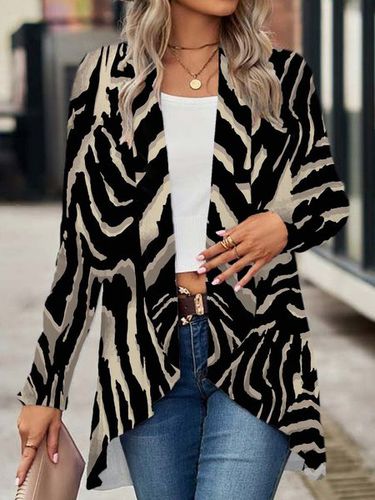 Zebra Print Long Sleeve Shawl Jacket - Just Fashion Now - Modalova